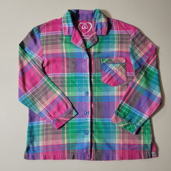 Victoria's Secret Rainbow Stripe Plaid Button-Down Pink Long Sleeve Shirt - Picture 2 of 16